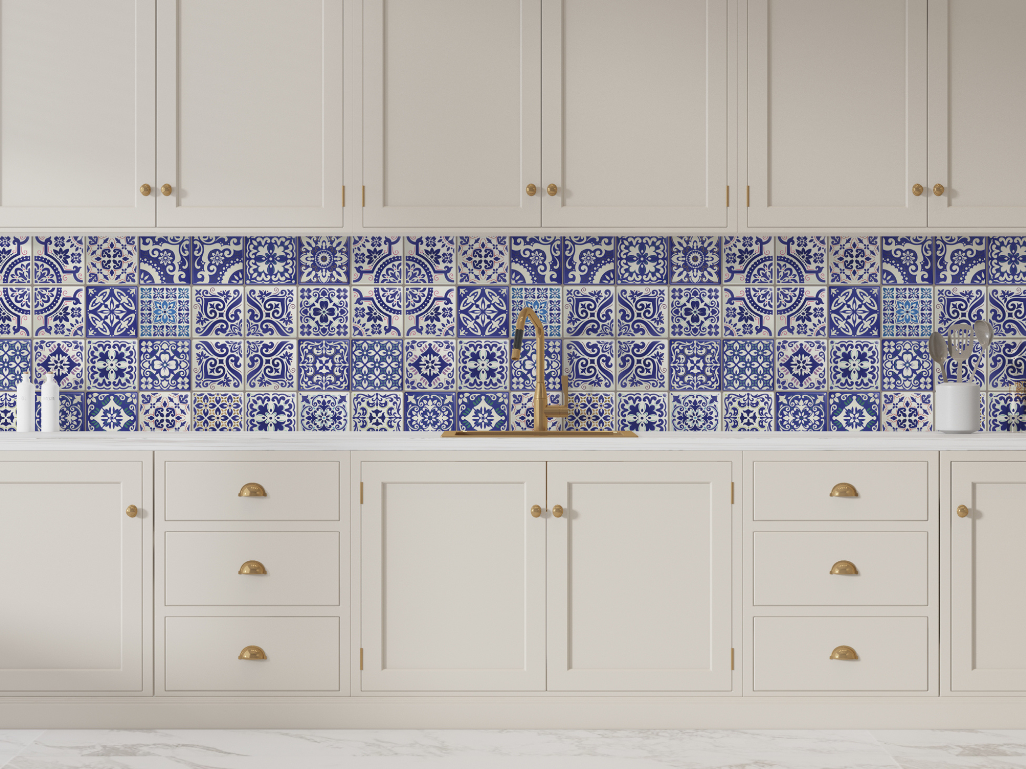 Paraschizzi cucina effetto piastrelle blu