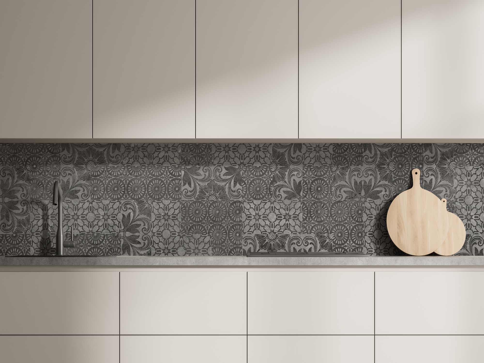 Paraschizzi cucine effetto cementine con decori