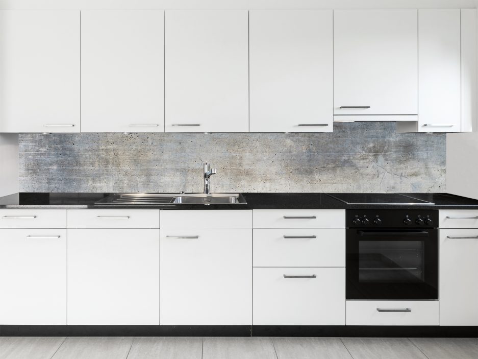schienale cucina effetto cemento blu