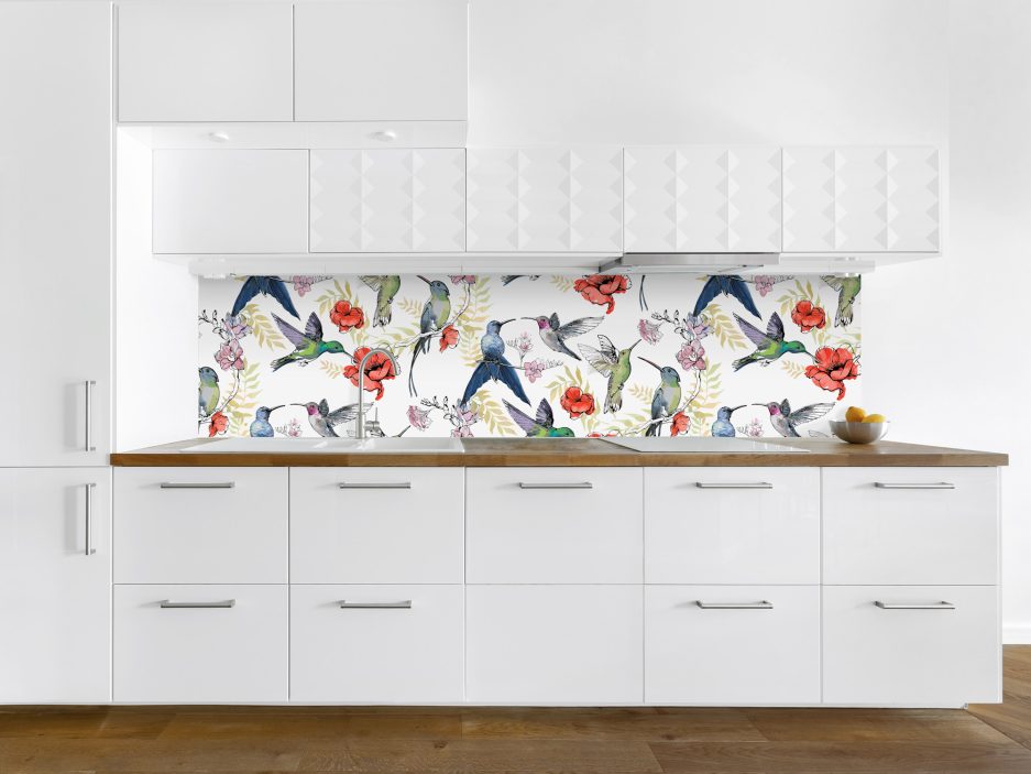 schienale cucina fiori e uccelli