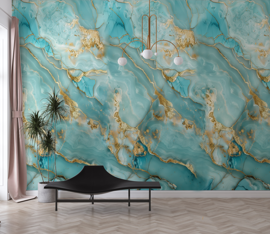 Pannelli rivestimento murale effetto marmo azzurro e oro