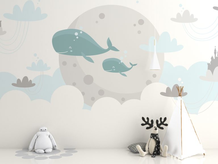Carta da parati Bambini Balene e Nuvole